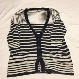 Navy and white striped buttoned cardigan